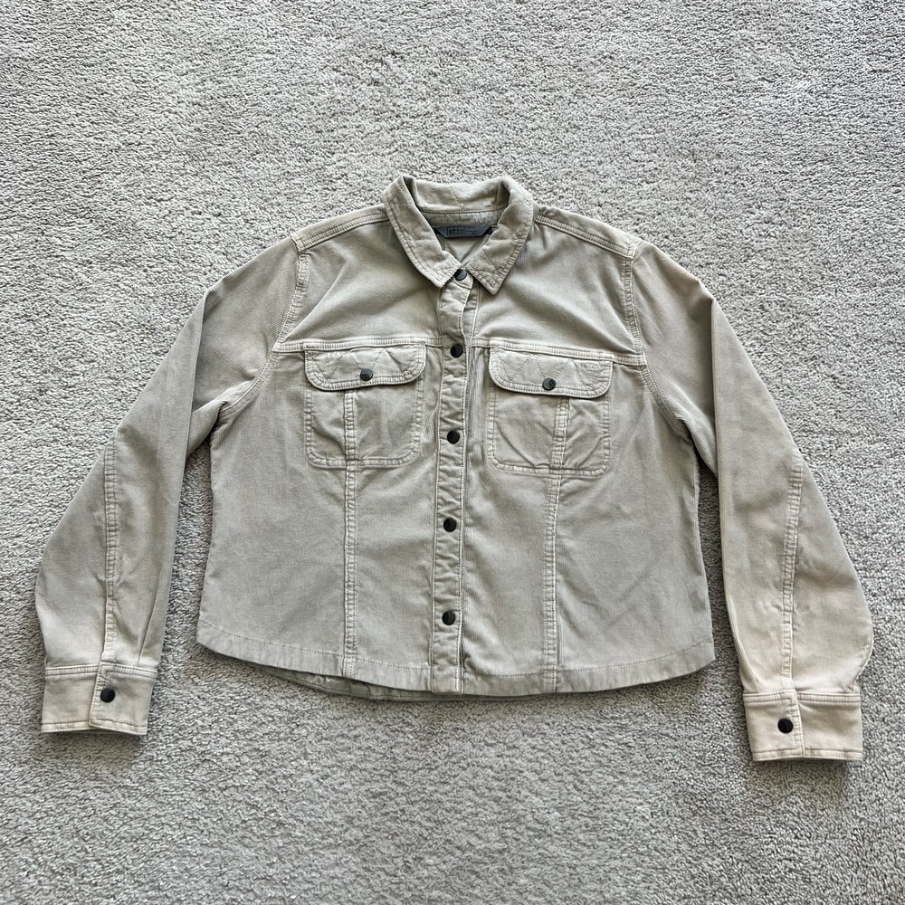 Stio Nekko Corduroy Jacket Womens L Beige Snap Front Utility Lined Pockets